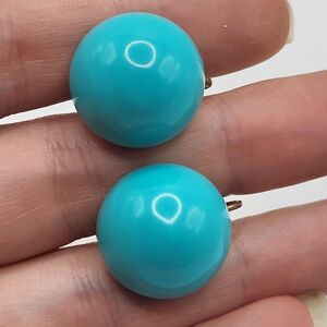Richellau Teal Clip On Earrings Vintage 60s 1in
